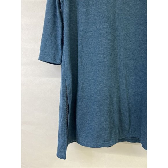 Chico's Petite 3/4-Sleeve Side-Slit Tunic LP 2P Plus Sz 2 Blue Knit tee blouse - Picture 3 of 3